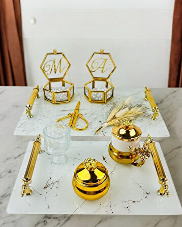 Soulmate Beyaz Desenli Söz Tepsisi ve Nişan Tepsisi