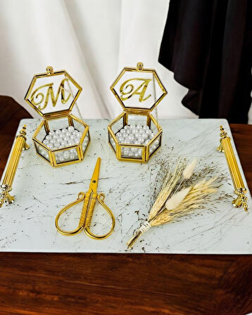 Soulmate Beyaz Desenli Söz Tepsisi ve Nişan Tepsisi