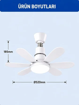 Atc Uzaktan Kumandalı Işıklı Tavan Vantilatörü E27 – 6 Kanatlı LED Tavan Fanı, 3 Renk Işık, 3 Kademe Rüzgar Hızı
