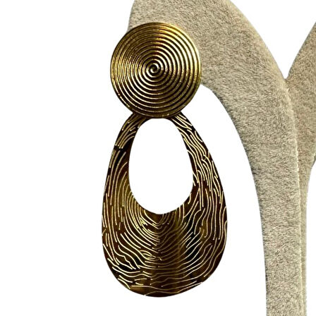 Uretti - İREM 3914 7051 Parmak İzi Model Sallantılı Çelik Küpe