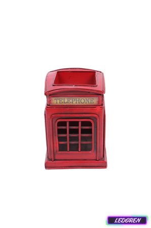 Dekoratif Metal Londra Telefon Kulübesi Kalemlik Kırmızı Masaüstü Ofis Hediyelik 1110MV-809