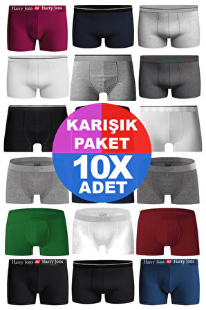 Erkek 10 Adet Rastgele Sürpriz Düz Renk Pamuklu Boxer - Özel Gizemli Paketinde Sürpriz Boxer