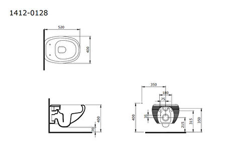 Bocchi Strata Asma Rimless Klozet Parlak Siyah Kapak Dahil 1412-005-0128