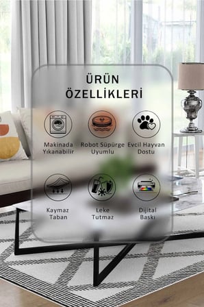 Yıkanabilir Kaymaz Taban Dijital Baskılı Halı ve Yolluk – Leke Tutmaz Salon & Mutfak Halısı
