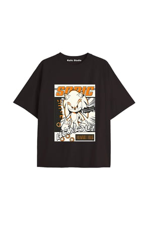 UNİSEX Bay Sonic Desenli Siyah Yazlık T-shirt