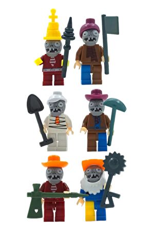 Hayal Gücünü Canlandıran 6'lı Lego Uyumlu Plants vs Zombies Figürleri 5cm. ve Aksesuarları