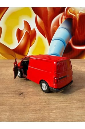 Transporter T6 Diecast Araba Açılan Kapılar Çekbırak Transporter Model Araba Kırmızı