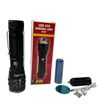Metal El Feneri P27 Tg Led Güçlü Şarjlı Mıknatıslı Zoomlu Tamirci Feneri