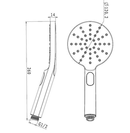 Bocchi Air Touch Eco 120R Elduşu 3 Fonksiyonlu Çap 12 cm Mat siyah