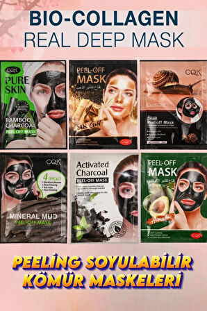 Collagen Soyulabilir Deep Peeling Siyah Çamur Maskeleri 6 Adet Set