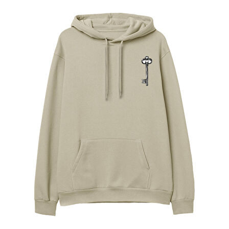 Key  Baskılı Krem Hoodie