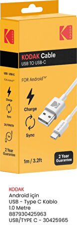 KODAK ANDROID IÇIN USB TYPE C KABLO 1.0 METRE