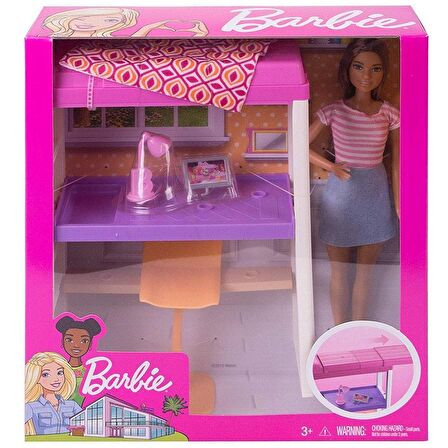 Barbie Oyun Seti Yüksek Yatak ve Çalışma Masası FX