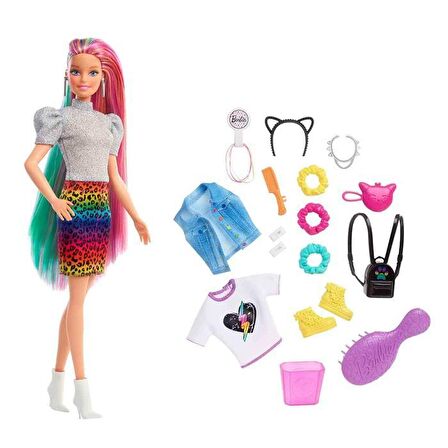 GRN81 Barbie Leopar Desenli Saçlar Bebeği