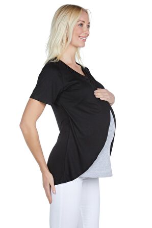 LuvmaBelly Maternity 3502 Siyah Pamuklu Lohusa Emz