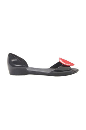 Mel By Melissa Fresh IV 32108 Black Red Siyah Kırmızı Kalp Detaylı  Önü Açık Babet PVC Kadın Ayakkabı