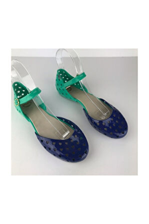 Mel By Melissa Milkshake 32116 Blue Green-Beige Yeşil Lacivert Renk Babet PVC Kadın Babet