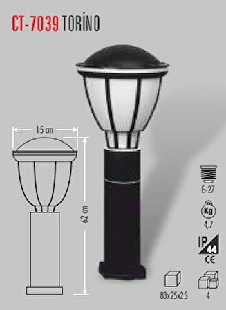 Cata Torino Bahçe Armatürü E-27 Duylu 62Cm