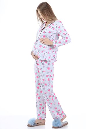 Luvmabelly MYRA9535 Düğmeli Biyeli Hamile Pijama T