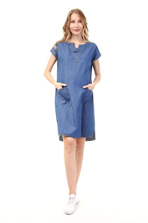 Luvmabelly MYRA5020 - Hamile Elbisesi Kot V Yaka -