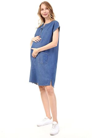 Luvmabelly MYRA5020 - Hamile Elbisesi Kot V Yaka -