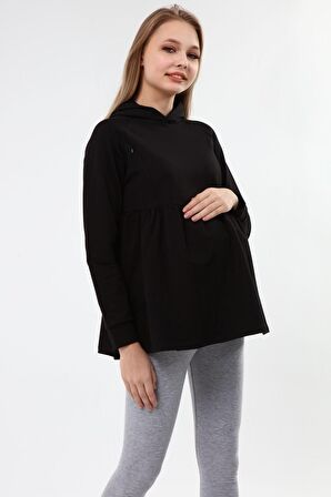 Luvmabelly MYRA4531 Büzgülü Fermuarlı Emzirme Swea