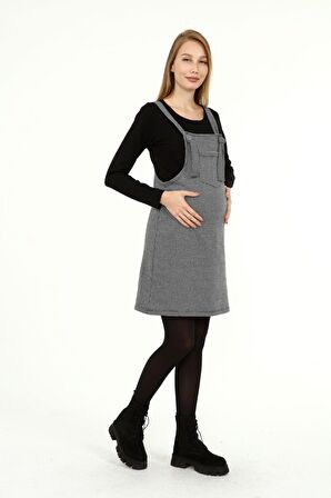 Luvmabelly MYRA6300 Kışlık Kazayağı Desen Hamile Jile Elbise -Siyah