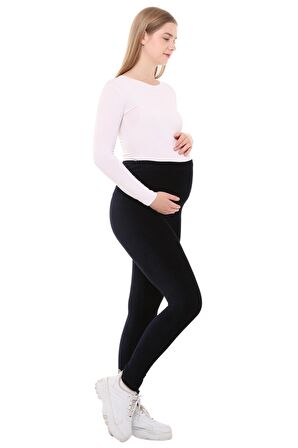 Luvmabelly MYRA8051 Beli Ayarlanabilir Kışlık Kadife Hamile Tayt -Lacivert