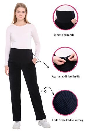 Luvmabelly MYRA8511 Beli Ayarlanabilir Kışlık Kadife Hamile Pantolonu -Lacivert