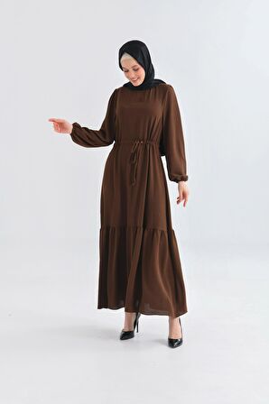 Kahverengi Bisiklet Yaka Beli Tünelli Bağlama Detaylı Geniş E