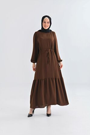 Kahverengi Bisiklet Yaka Beli Tünelli Bağlama Detaylı Geniş E