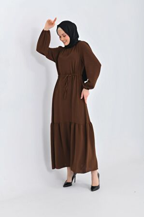 Kahverengi Bisiklet Yaka Beli Tünelli Bağlama Detaylı Geniş E