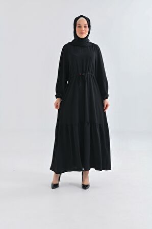 Siyah Bisiklet Yaka Beli Tünelli Bağlama Detaylı Geniş E