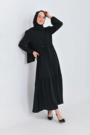 Siyah Bisiklet Yaka Beli Tünelli Bağlama Detaylı Geniş E