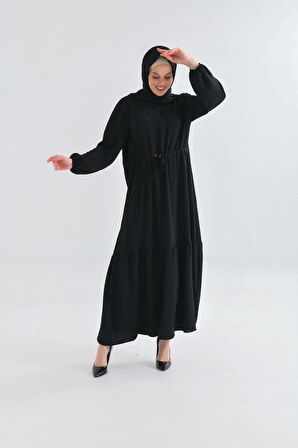 Siyah Bisiklet Yaka Beli Tünelli Bağlama Detaylı Geniş E