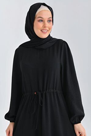 Siyah Bisiklet Yaka Beli Tünelli Bağlama Detaylı Geniş E