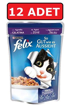 Felix Kuzu Etli Kedi Maması Yaş 85 Gr x 12 Adet