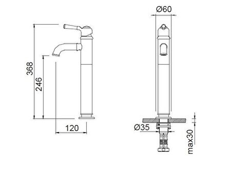 Bocchi Burlington Yüksek Lavabo Bataryası Antik Siyah 1004-0002-AB