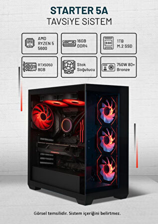 Starter 5A AMD Ryzen 5 5600 16GB RAM 1TB SSD RTX5050 8GB FreeDOS Tavsiye Sistem