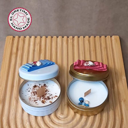 Uretti - Ayşe 7362 1459 El Yapımı 2'li Çikolata Ve Vanilya Kokulu Metal Kutuda Mum - 3 x 7 Cm