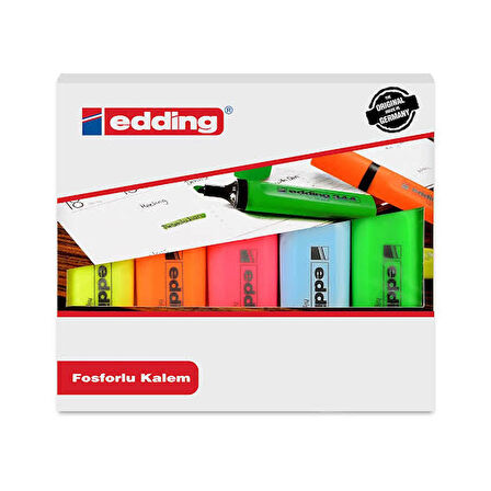 Edding 344 Fosforlu Kalem 5 Adet - Karışık Renk