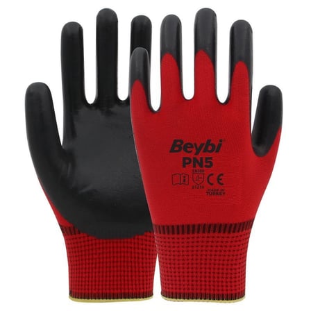 Nitril Pmk Pn5 Kırmzı Siyah 9 Beden İş Eldiveni (12 Li Paket)