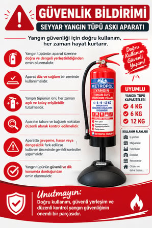 Profesyonel Seyyar Yangın Tüpü Yerleştirme Aparatı – 4 KG 6 KG 12 KG Uyumlu Yangın Söndürme Cihazı Standı, İş Yeri ve Ticari Alan Kullanımına Uygun
