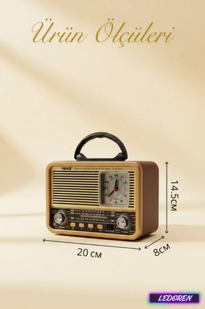 NS-8898BT Nostaljik Radyo Analog Saatli FM Radyo Bluetooth Hoparlör USB TF AUX MP3 Çalarlı