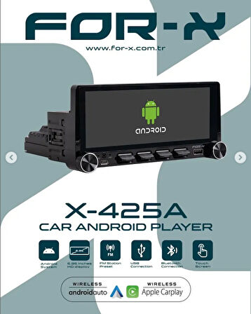 FOR-X X-425A-6.86''HD EKRAN-ANDROİD-2GB RAM-32GB-ARKASI NORMAL TEYP-WİFİ-KABLOSUZ CAR PLAY-BT-MP3-FM-HD KAMERA HEDİYE