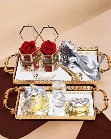 Affection Dantelli Gold Söz Nişan Tepsisi