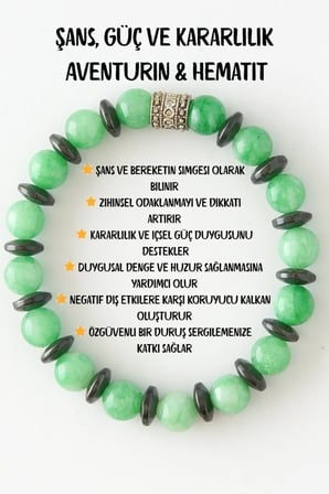 Sertifikalı Hematit ve Aventurin 6mm Bileklik