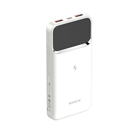 SWORD 10.000mAh Kablosuz Powerbank 22.5W PD&QC Hızlı Şarj Type-C+USB+Wireless Beyaz SW-WQ11