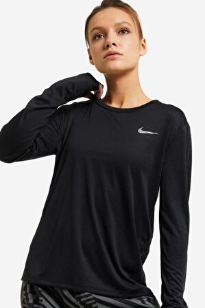 Nike Dri-Fit Pacer Uzun Kollu Siyah Kadın Koşu Üstü