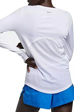 Nike Dri-Fit Miller Running Standart Kesim Beyaz Kadın Spor Tişört 